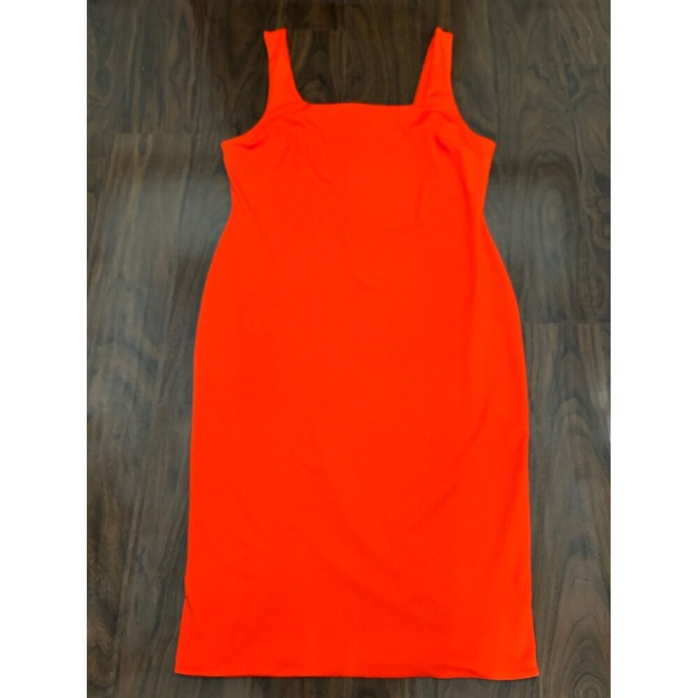 Derek Heart Orange Square-Neck Midi Sheath Dress